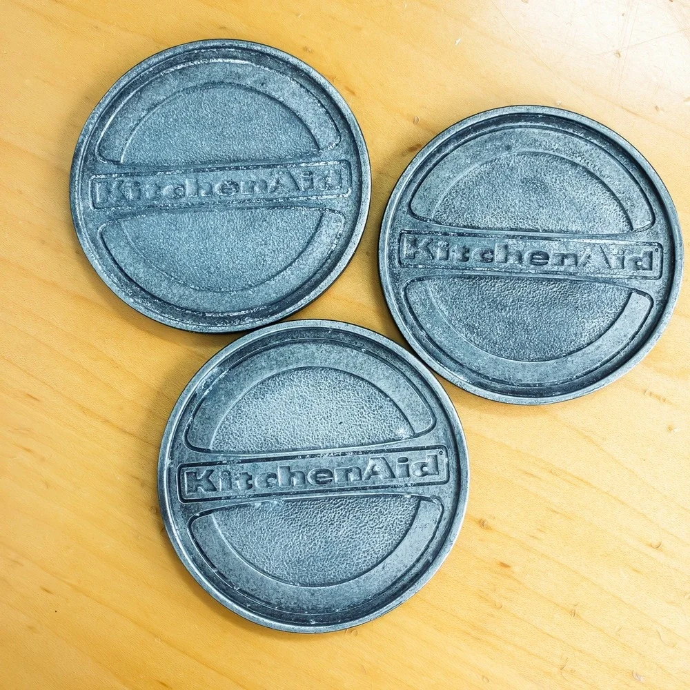 Vintage KitchenAid Whirlpool Corporation Coasters Pewter Metal Keeler Cork